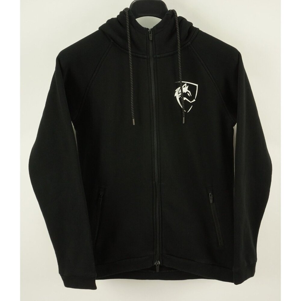 Alphalete Men's Small Black Full Double Zip Fleece Lined Big Logo Hoodie Jacket